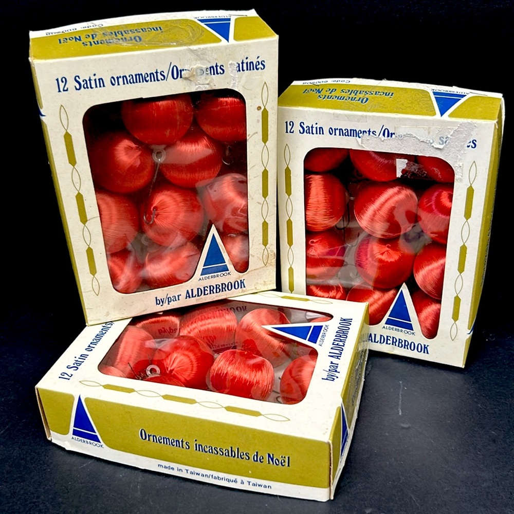 Vintage total of 34 red satin 1” Christmas tree balls by Alderbrook